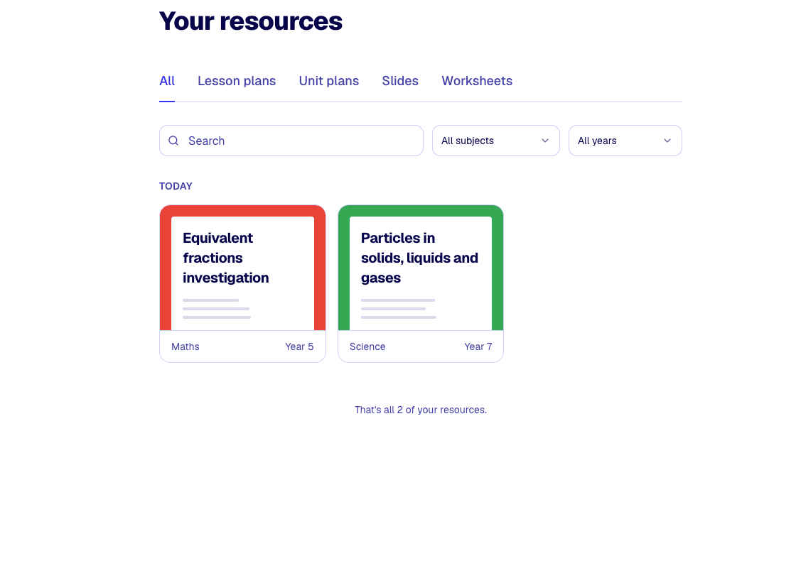 Your resources filtered to saved lesson plans.