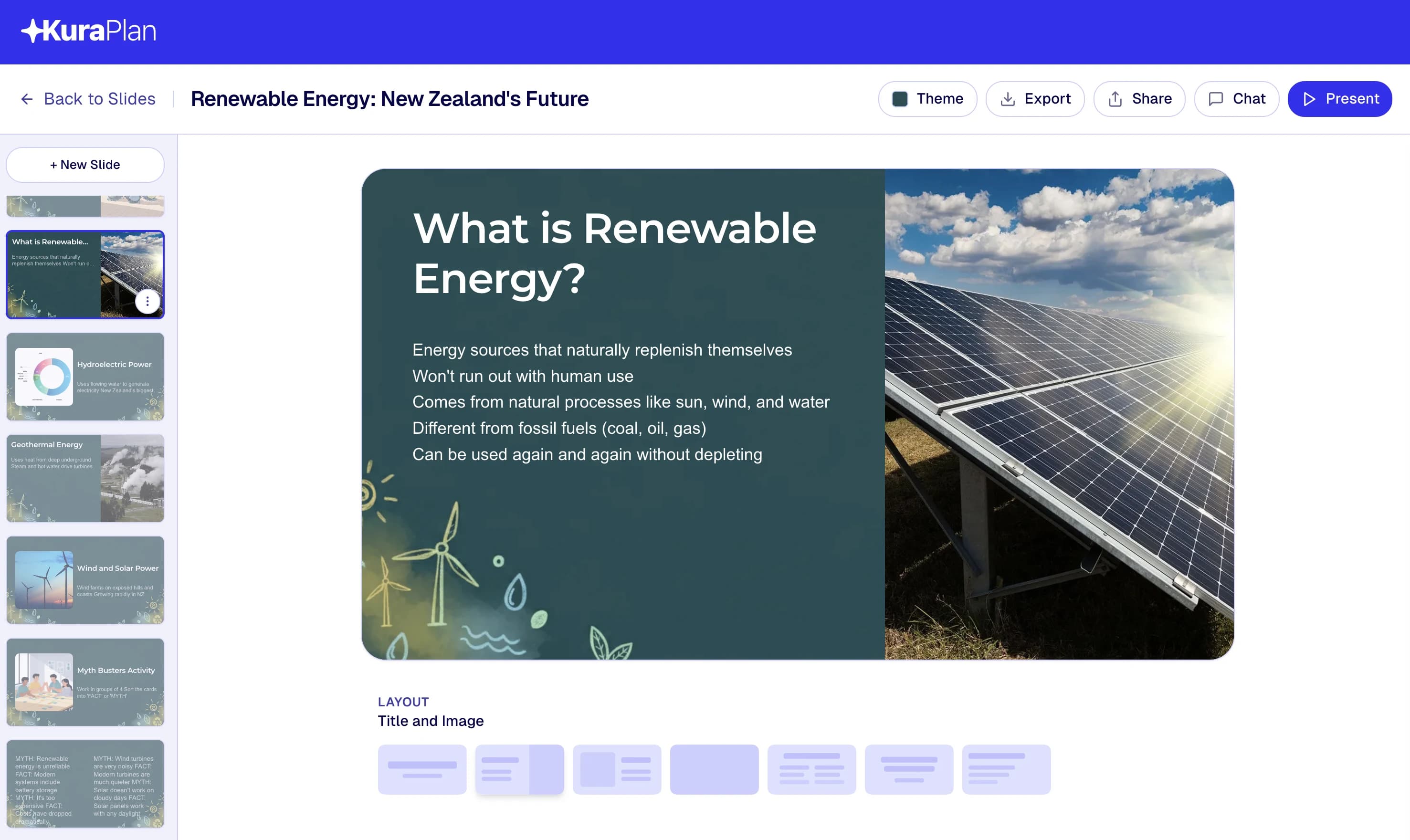 Press kit screenshot of a Kuraplan generated slideshow about photosynthesis.
