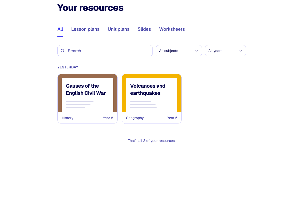 Saved unit plans in Your resources.